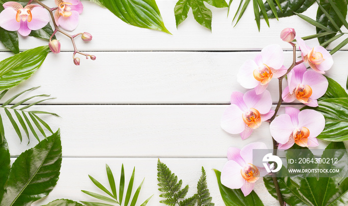 Beauty and fashion concept with spa set on pastel rustic wooden background.