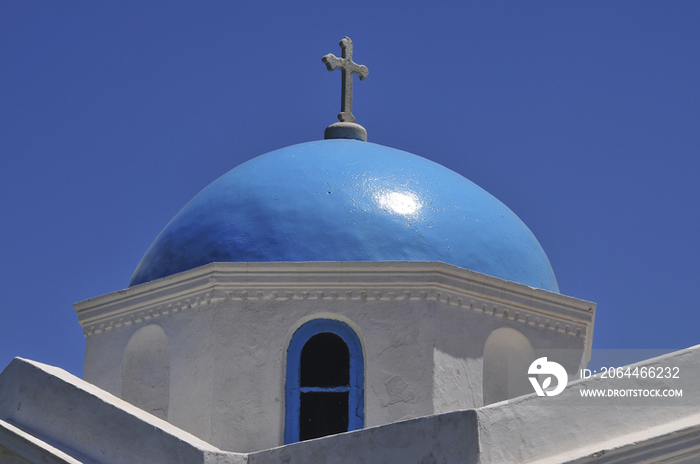 Blue domed church in Santorini Island