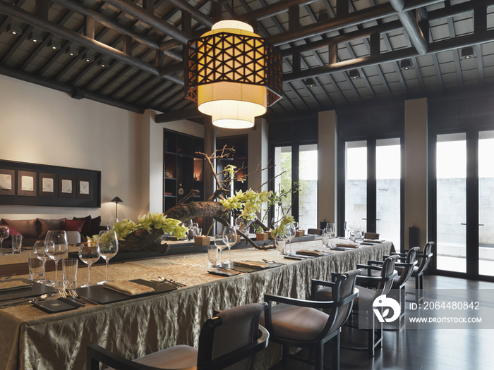 Large dining table in elegant dining room