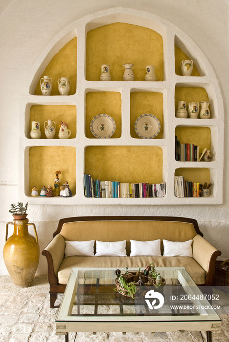 Italy, Apulia, Fasano, Masseria Borgo San Marco, hotel, Detail of the Livingroom