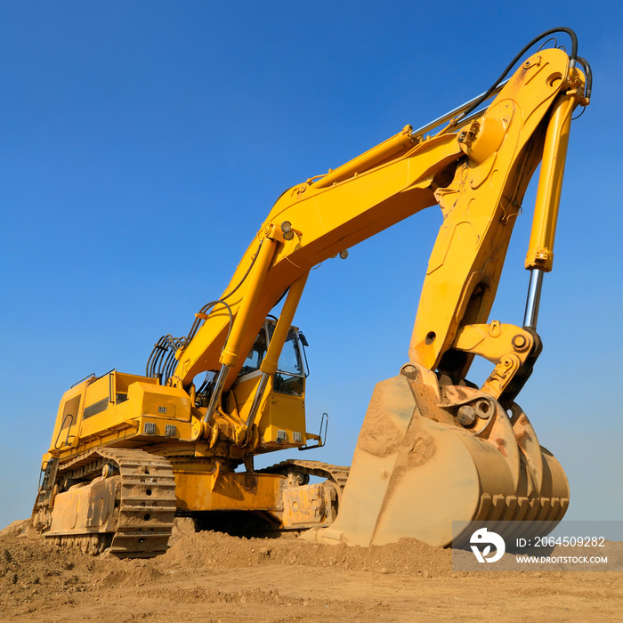 巨大的Bagger vor strahlend blauem Himmel