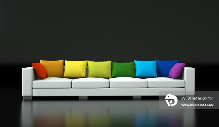 Wohndesign - weisses沙发mit bunten Kissen