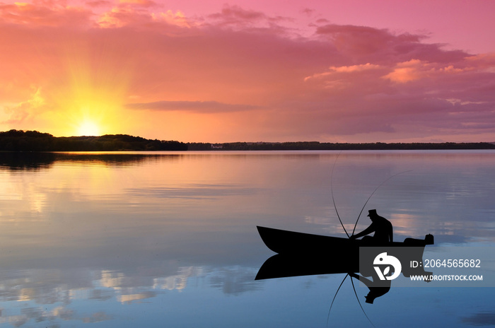 Angler auf dem参见bei Sonnenuntergang