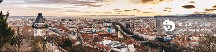 Graz panorama as seen from the Schlossberg park hill