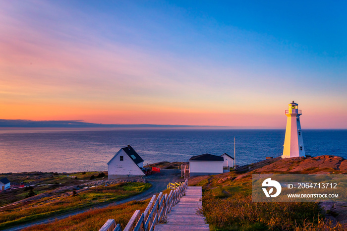 View of Cape Spear Lighthouse at Newfoundland, Canada, during sunset