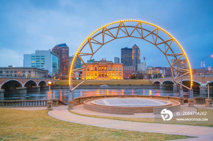 Des Moines Iowa skyline in USA