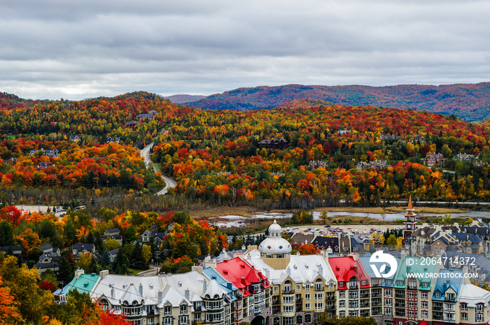 Wonderful colors of Fall over the area surrounding the Mont Tremblant resort village, Quebec, Canada