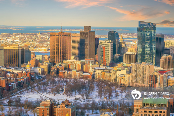 Downtown Boston city skyline  cityscape of Massachusetts in United States