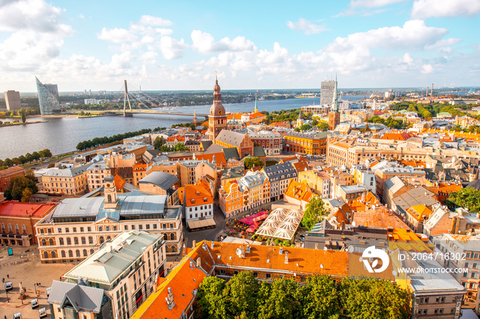 拉脱维亚里加市老城全景鸟瞰图