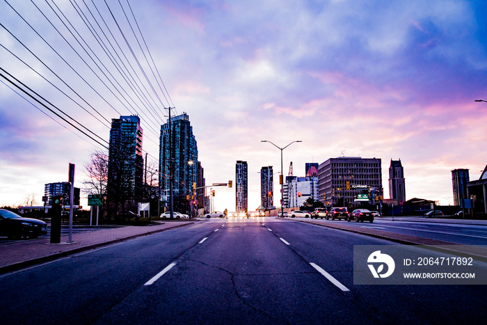 Mississauga Canada skyline at sunset