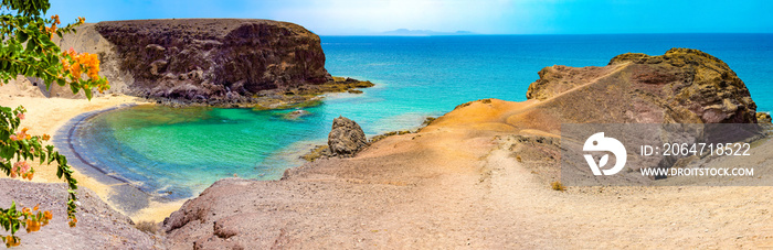 Spanish beaches and coastline.Spanish View scenic landscape in Papagayo, Playa Blanca Lanzarote ,Tro