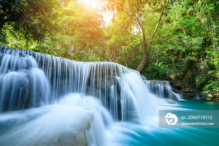 Beauty in nature, Huay Mae Khamin waterfall in tropical forest of national park, Kanchanaburi, Thail