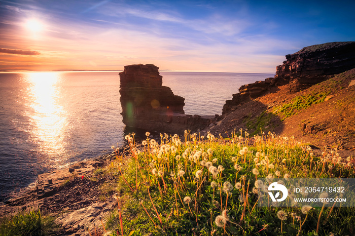 View of a beach at Bell Island, Newfoundland, Canada during sunset