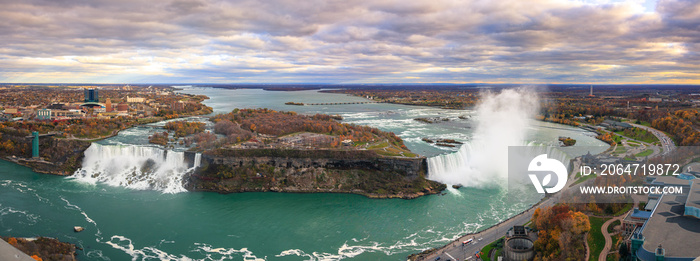 Bird View of Niagara Falls Canada and America during sunset