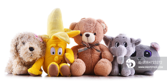 Stuffed animal toys isolated on white background