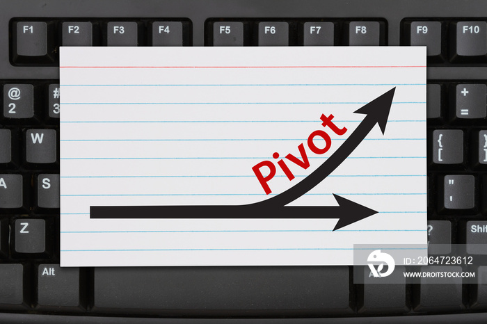 Pivot message an index card on a black keyboard