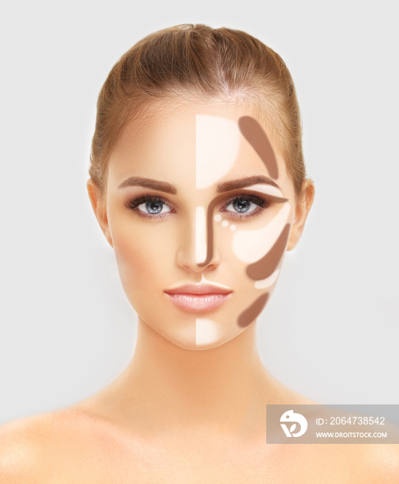 Contouring,Make up woman face. Contour and highlight makeup.