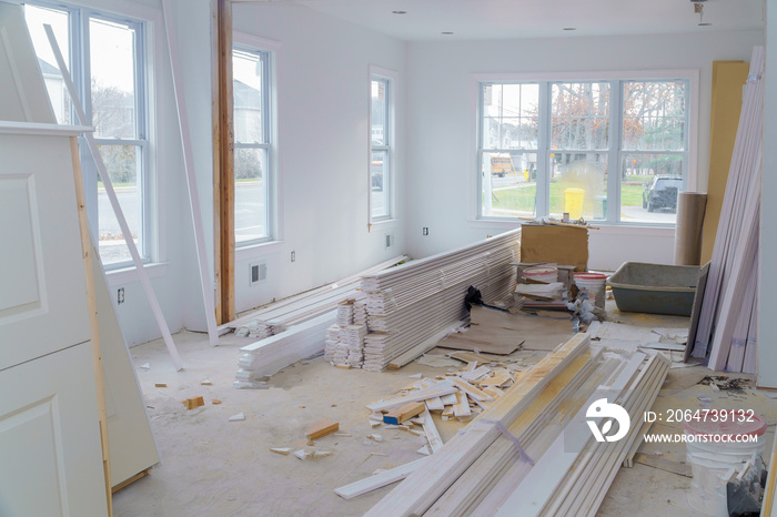 Interior construction of housing project with drywall installed door for a new home before installin