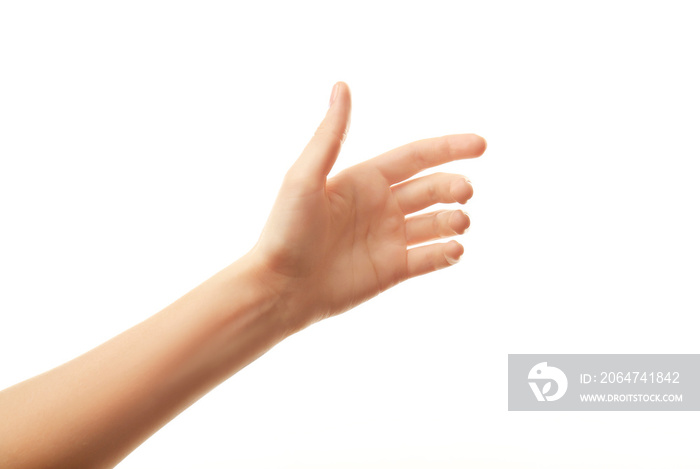 Female hand on white background