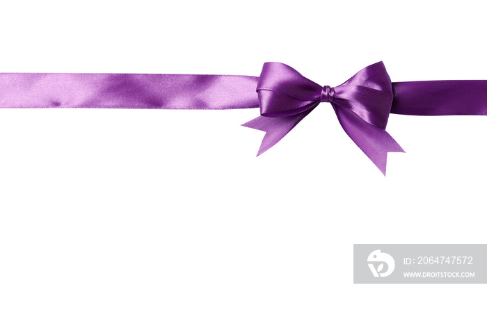 Lilac bow and ribbon on a white background