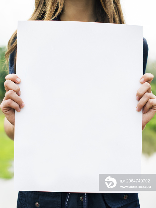 Woman Holding Blank Paper Concept