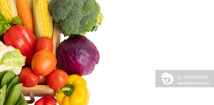 Close up group vegetables isolated