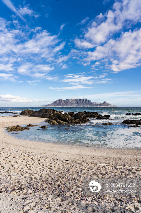 Scenic panorama of Table Mountain, Cape Town, South Africa. A stunning view from Table View - across