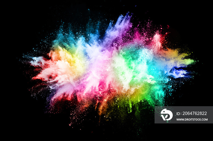 abstract colored dust explosion on a black background.abstract powder splatted background,Freeze mot