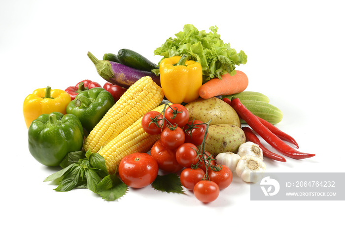 Fresh raw vegetables for healthy  isolated on white background.(clean eating dieting and healthy org