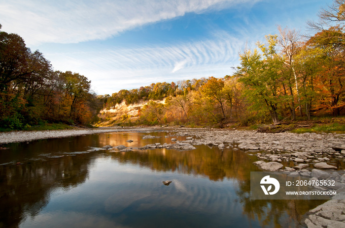 Fall color on the Vermillion River as it runs through Matthiessen State Park near Ottawa, Illinois.