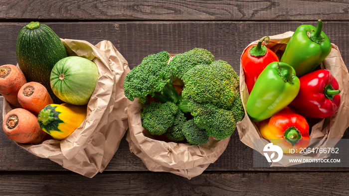 Organic harvest of vegetables in zero waste paper bags