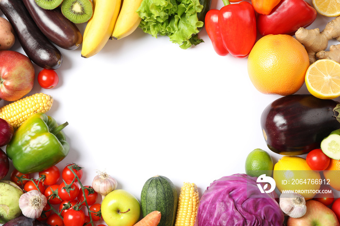 成分与成熟的蔬菜和水果分离。俯视图