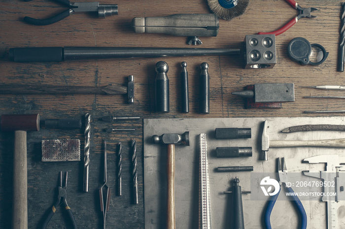 Antique tools for making rings, detail of antique jewelery