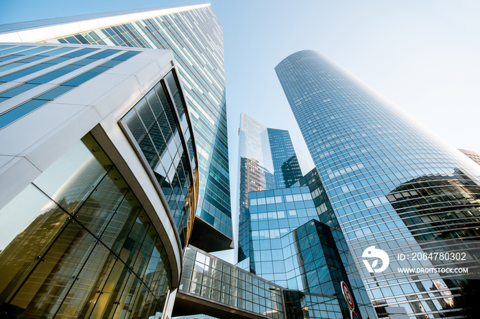 Morning view of La Defense financial district with beautiful skyscrapers in Paris