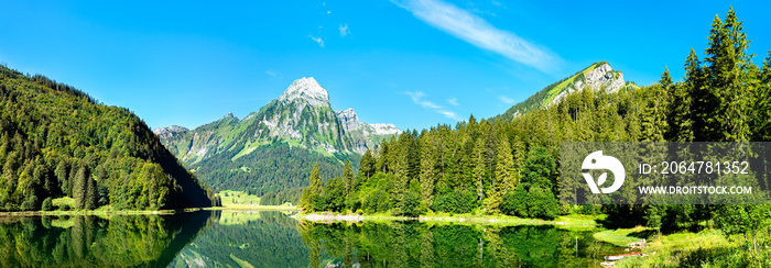 瑞士阿尔卑斯山Obersee湖Brunnelistock山景观