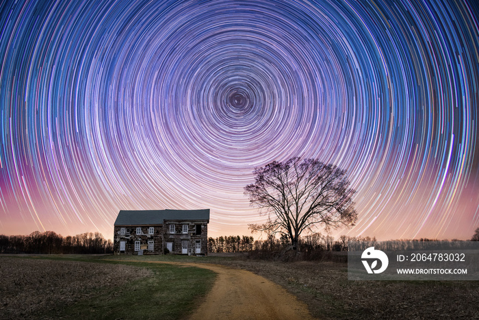 Abandoned house star trails 