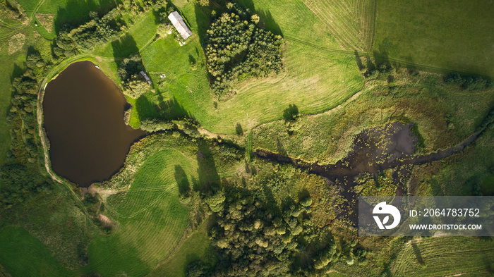 Drone view of river and swamp