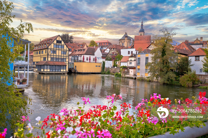 Bamberg. Scenic view of Old Town of Bamberg with bridges over the Regnitz river