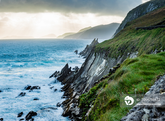 coumeenoule harbour in south west ireland on the dingle peninsula on an autumn evening near sunset, 