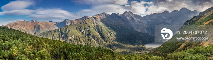 Beautiful autumn panorama landscape with a view of the Tatra Mountains