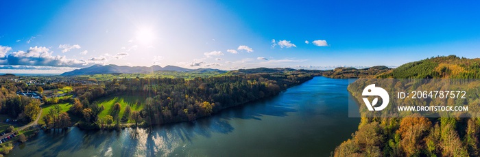 aerial panoramic view of castlewellan lake area ,Northern Ireland