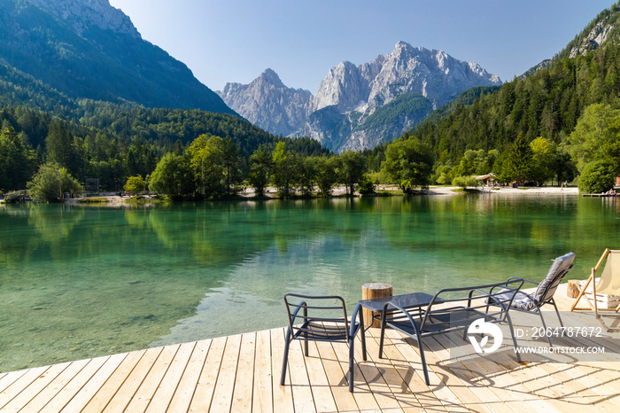 Lake and mountains near Kranjska Gora  village in Triglav national park, Slovenia