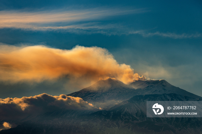 Mount Etna Volcano with smoke - Sicily island Italy