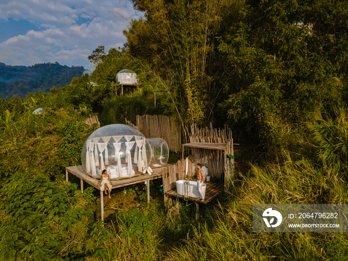 Bubble dome tent glamping in the mountains of Chiang Mai Thailand, Transparent bell tent with comfor