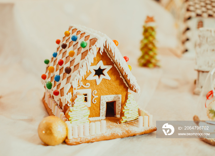 Gingerbread house in the Christmas village on the  fair