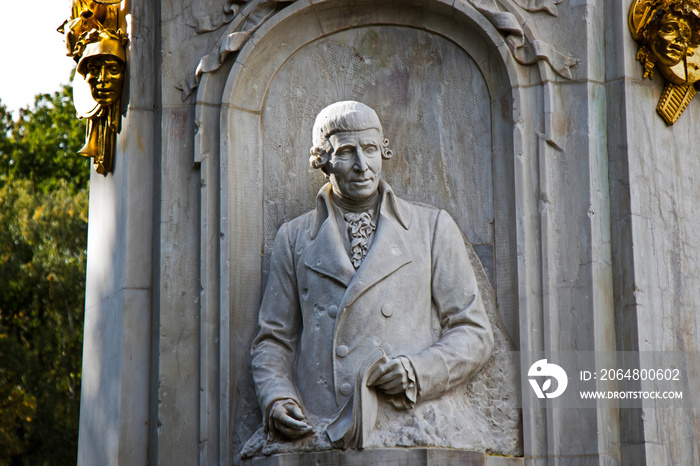 Statue in Berlin. Memorial to the classical composers Ludwig van Beethoven, Joseph Haydn and Wolfgan