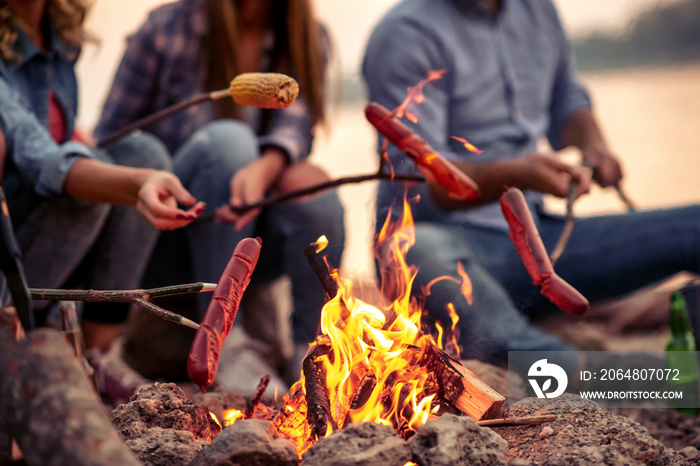 Group of friends have barbecue