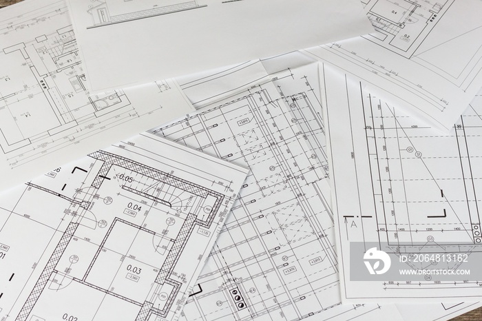 建筑平面图。建筑项目。图纸上的建筑平面图设计。工程a