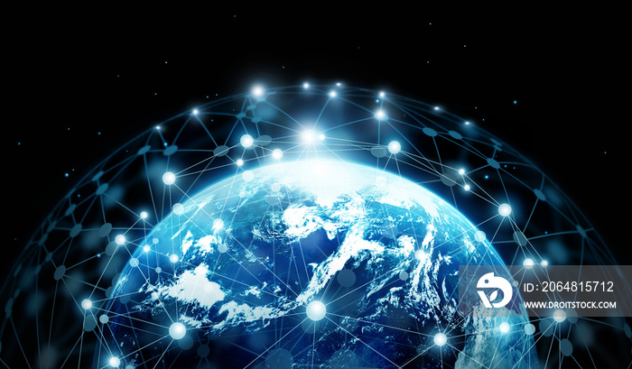 蓝色地球上的网络连接和全球数据交换，提供了此图像的元素
