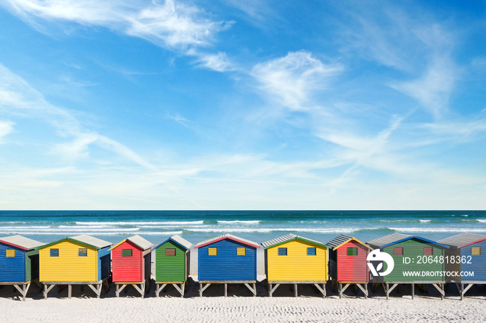 Colorful Bathhouses at Muizenberg, Cape Town